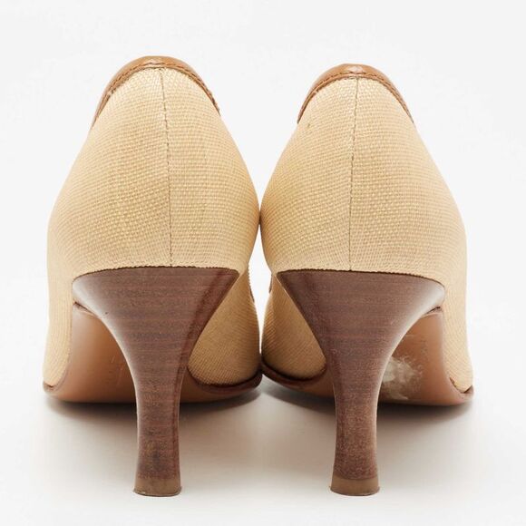 Salvatore Ferragamo Beige/brown Woven Canvas And Leather Pumps Size 37.5
